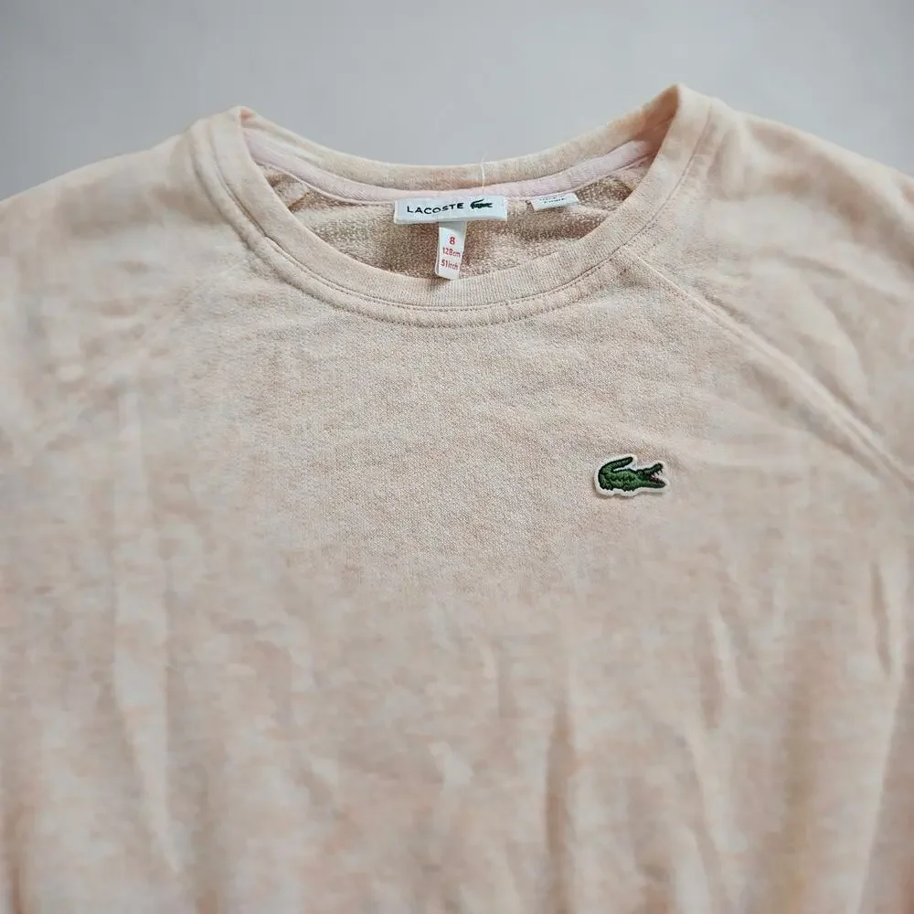 Lacoste Girls Size 8 Pink Dress Crocodile Logo Drawstring Waist Preppy